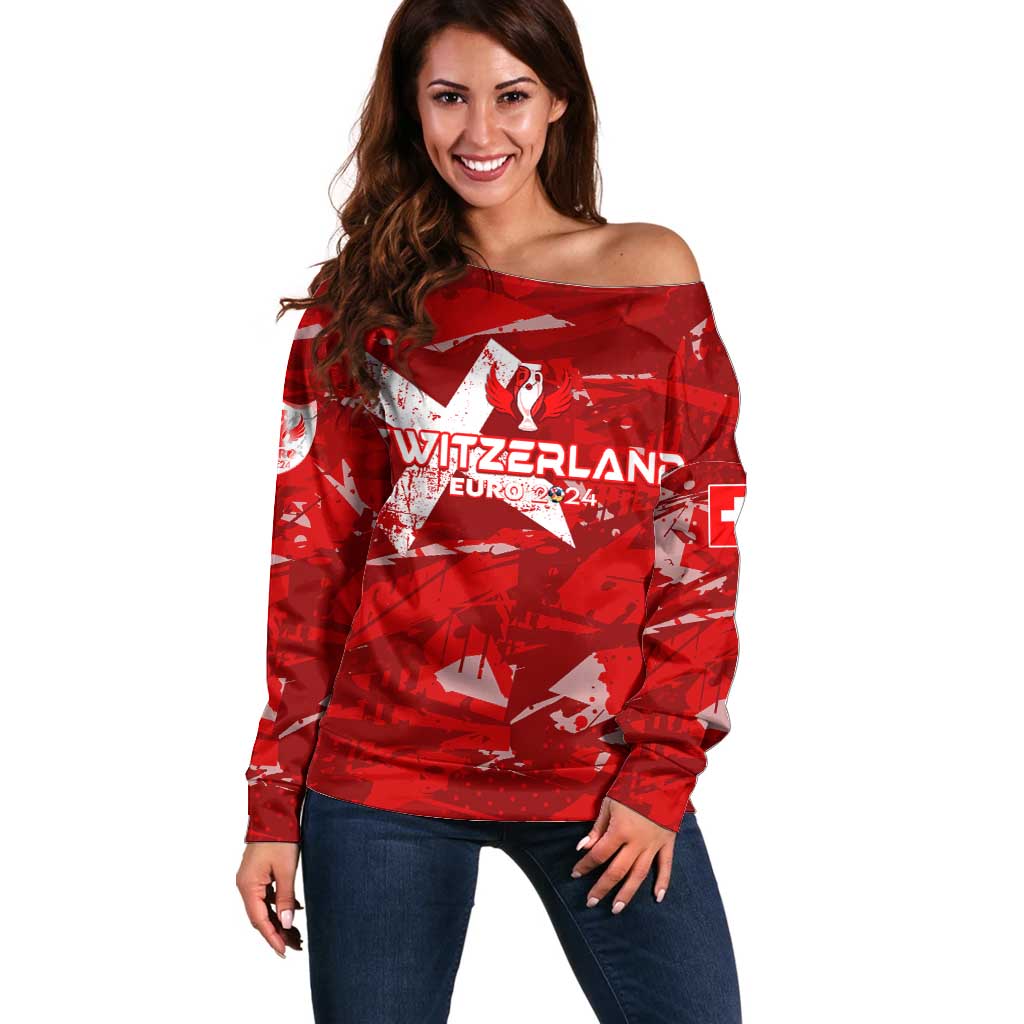 Personalized Switzerland Football 2024 Off Shoulder Sweater Trophy Wing Style - Wonder Print Shop