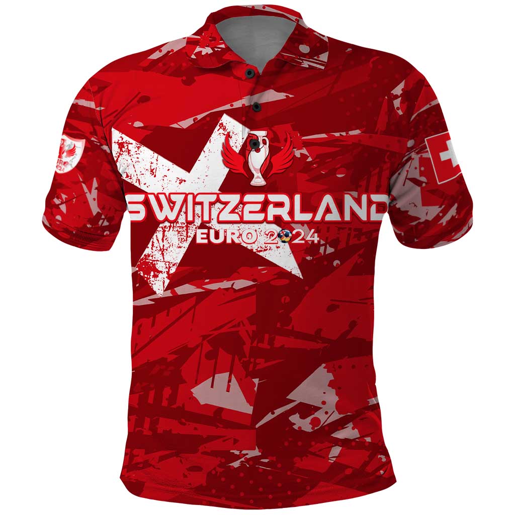 Personalized Switzerland Football 2024 Polo Shirt Trophy Wing Style