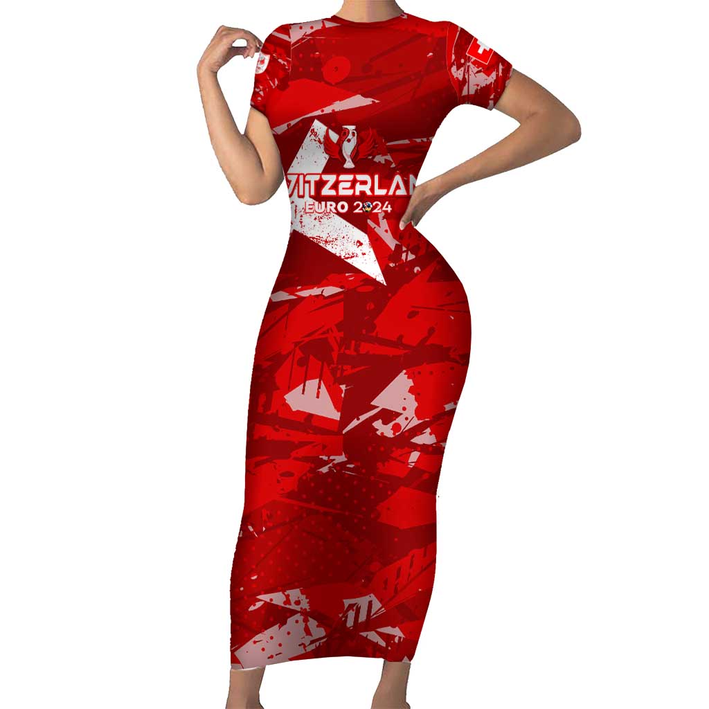 Personalized Switzerland Football 2024 Short Sleeve Bodycon Dress Trophy Wing Style