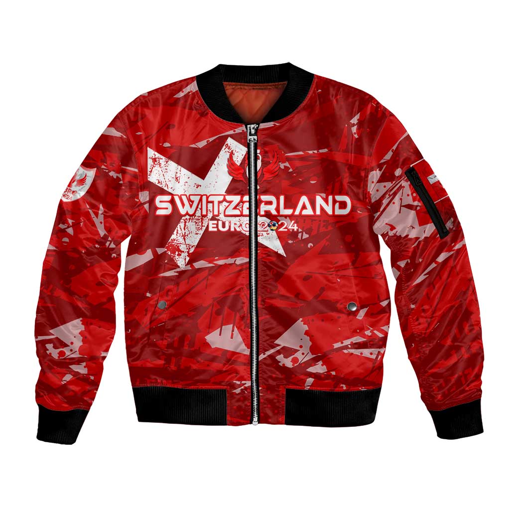 Personalized Switzerland Football 2024 Sleeve Zip Bomber Jacket Trophy Wing Style