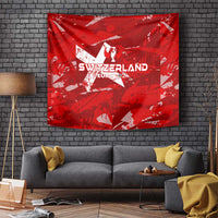 Red Switzerland EURO 2024 football tapestry wall hanging, bold star logo and text