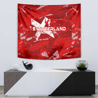 Red Switzerland EURO 2024 football wall tapestry, centered star logo and branding