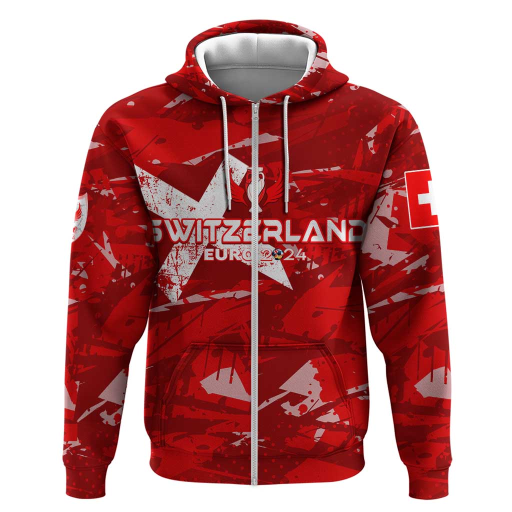 Personalized Switzerland Football 2024 Zip Hoodie Trophy Wing Style