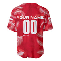 Red personalized jersey back, YOUR NAME above number 00, feather pattern