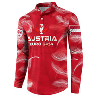 Personalized red Austria football button sweatshirt with feather pattern and AUSTRIA EURO 2024 print
