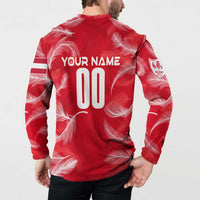 Personalized red football button sweatshirt back with YOUR NAME, 00, and feather wing sleeves