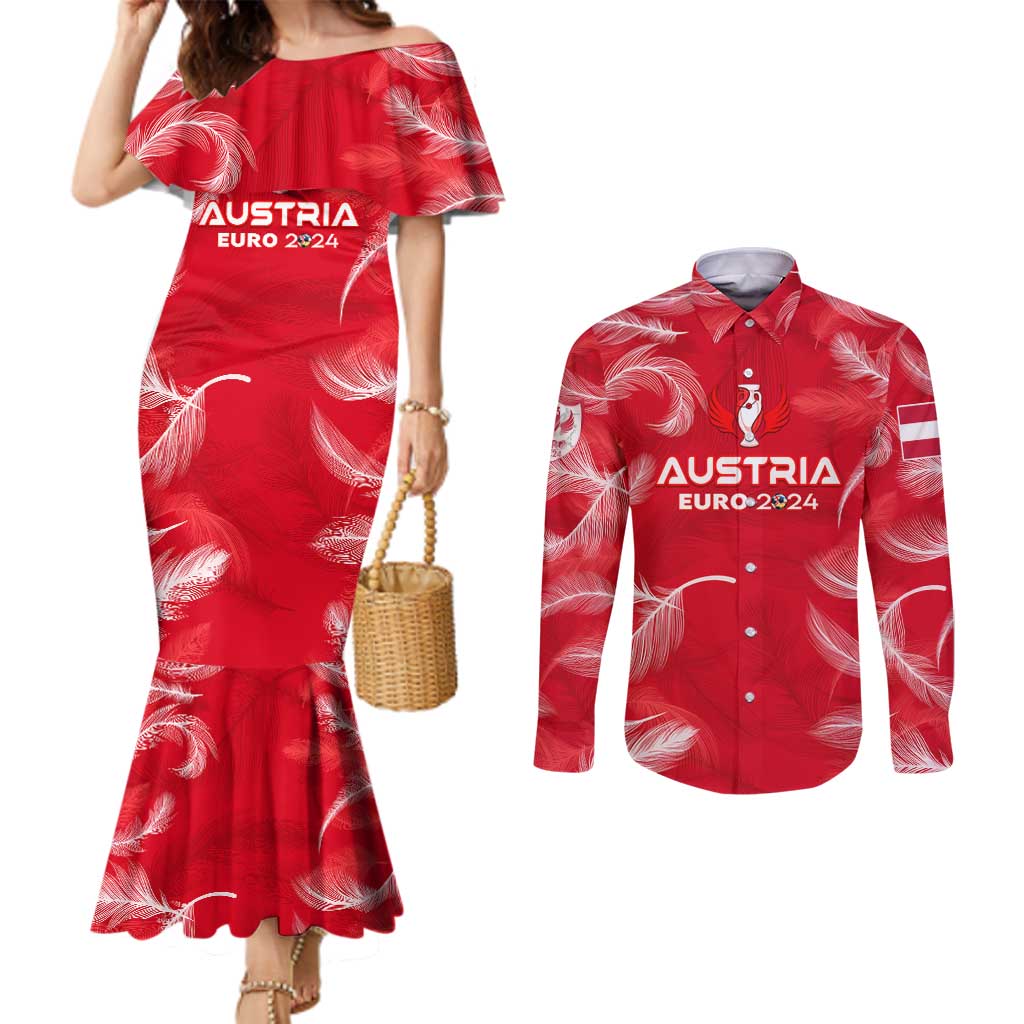 Personalized Austria Football 2024 Couples Matching Mermaid Dress and Long Sleeve Button Shirt Trophy Wing Style