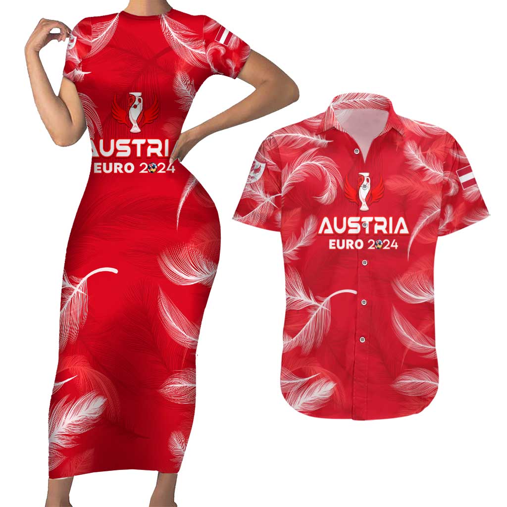 Personalized Austria Football 2024 Couples Matching Short Sleeve Bodycon Dress and Hawaiian Shirt Trophy Wing Style - Wonder Print Shop