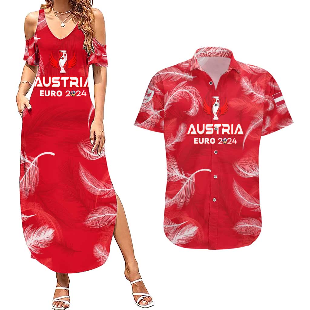 Personalized Austria Football 2024 Couples Matching Summer Maxi Dress and Hawaiian Shirt Trophy Wing Style - Wonder Print Shop