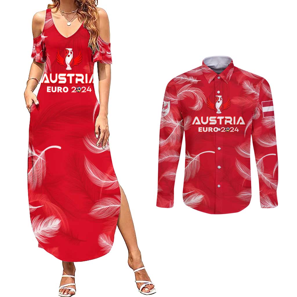 Personalized Austria Football 2024 Couples Matching Summer Maxi Dress and Long Sleeve Button Shirt Trophy Wing Style - Wonder Print Shop