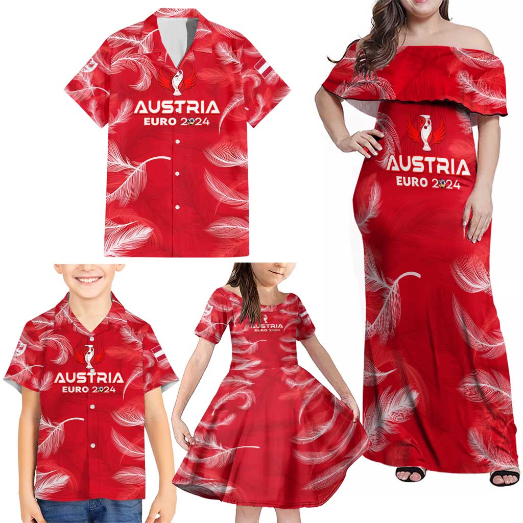 Personalized Austria Football 2024 Family Matching Off Shoulder Maxi Dress and Hawaiian Shirt Trophy Wing Style - Wonder Print Shop