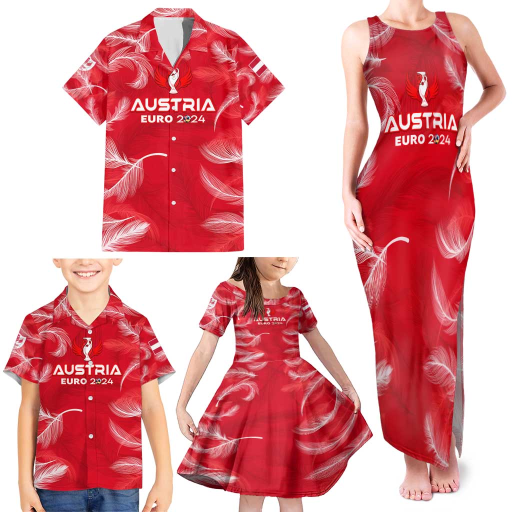 Personalized Austria Football 2024 Family Matching Tank Maxi Dress and Hawaiian Shirt Trophy Wing Style - Wonder Print Shop