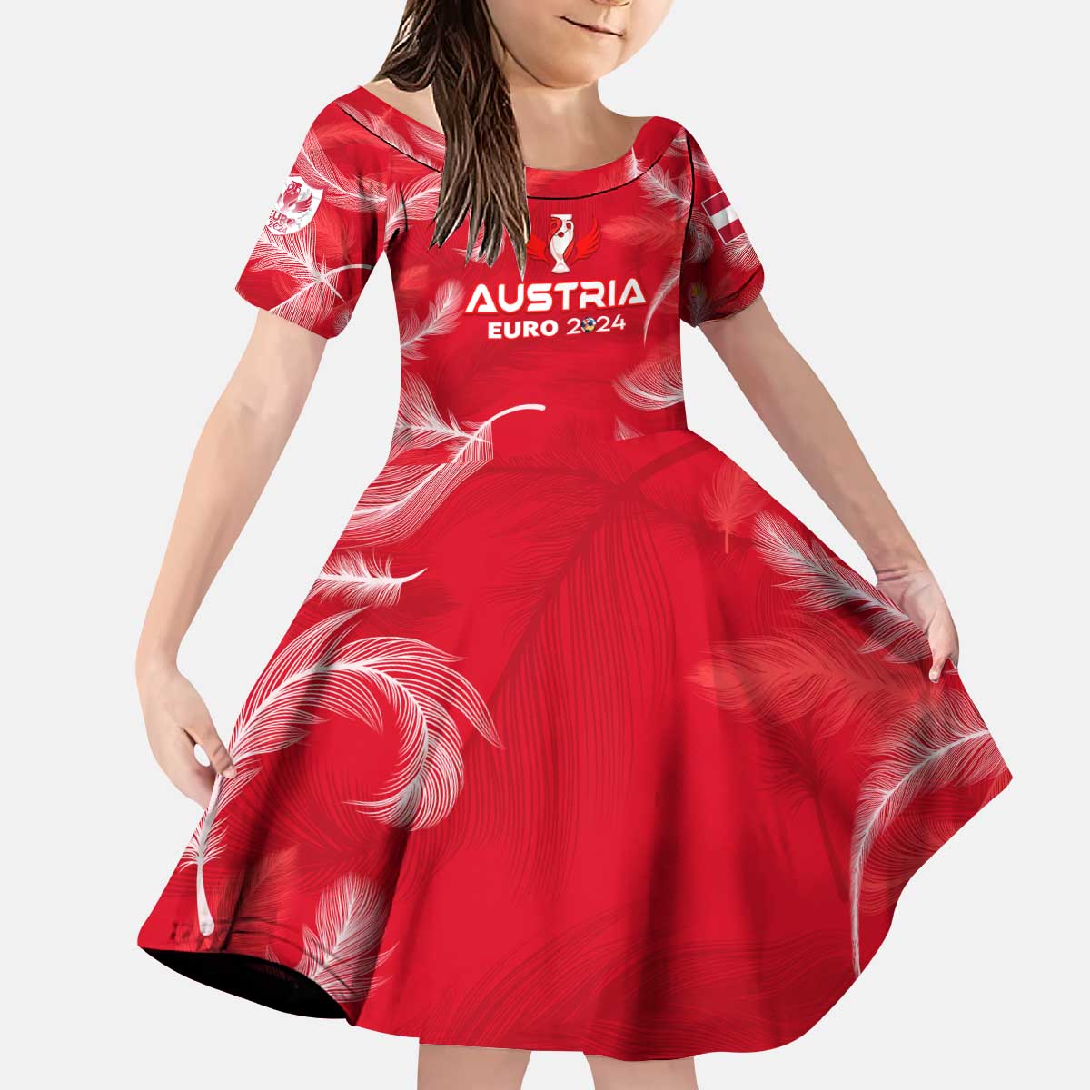 Personalized Austria Football 2024 Kid Short Sleeve Dress Trophy Wing Style - Wonder Print Shop