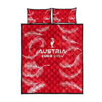 Red quilt bed set with diamond stitching, Austria EURO 2024 center graphic, and two pillows
