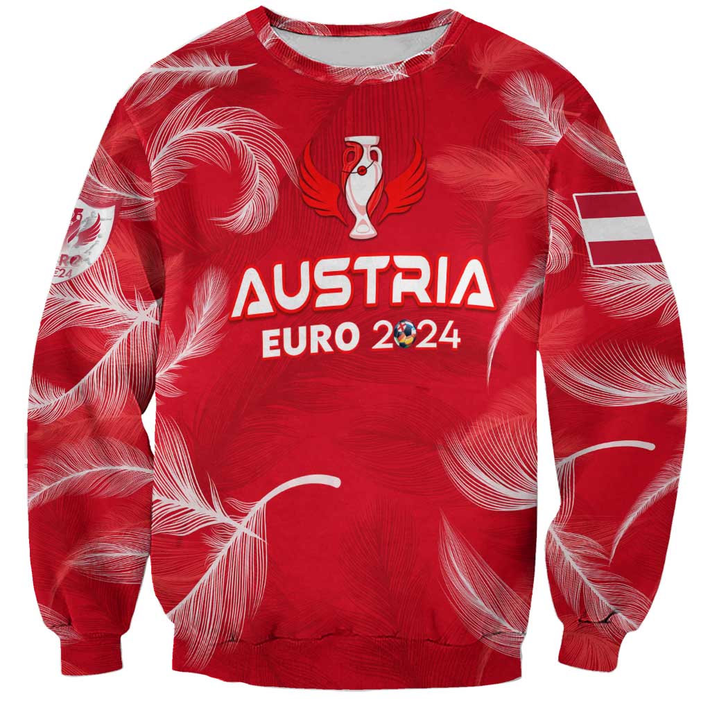 Red Austria Euro 2024 sweatshirt with trophy and wing-style graphics