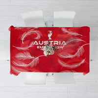 Red Austria 2024 football tablecloth with feather pattern and trophy wing logo center