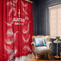 Red window curtain panel with Austria EURO 2024 print and white feather designs