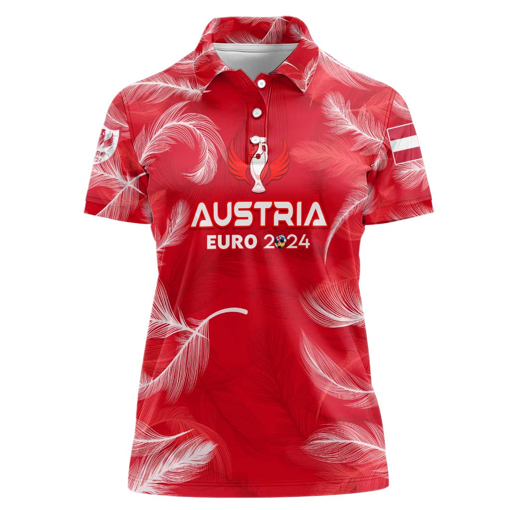 Personalized Austria Football 2024 Women Polo Shirt Trophy Wing Style - Wonder Print Shop