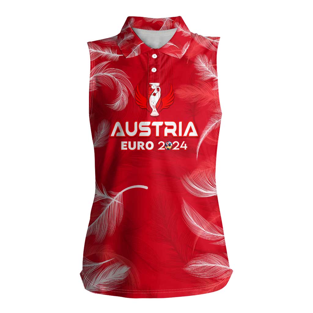 Personalized Austria Football 2024 Women Sleeveless Polo Shirt Trophy Wing Style - Wonder Print Shop