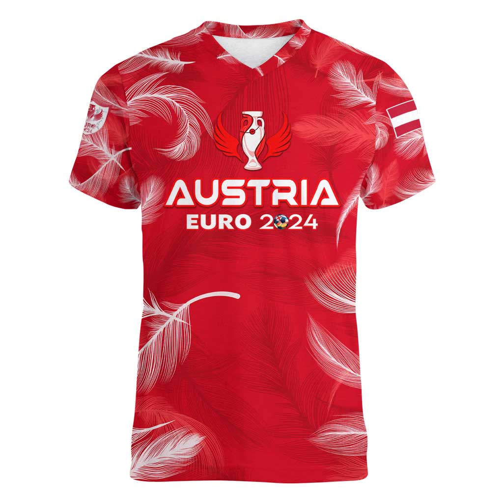 Personalized Austria Football 2024 Women V-Neck T-Shirt Trophy Wing Style - Wonder Print Shop