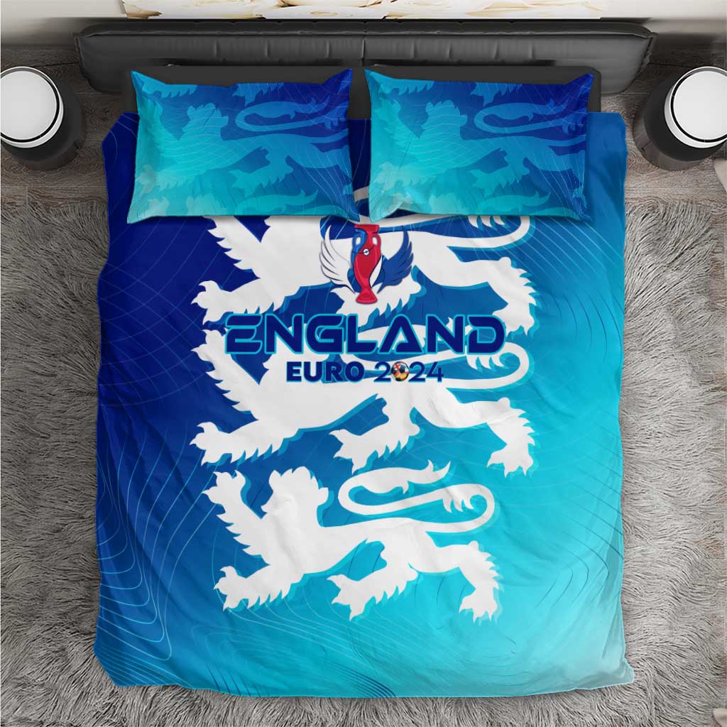 England Euro 2024 bedding set: blue/teal duvet with white lion and “England” logo pillows