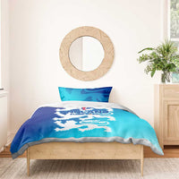 England Euro 2024 bedding set: blue and teal single duvet with lion crest and matching pillows