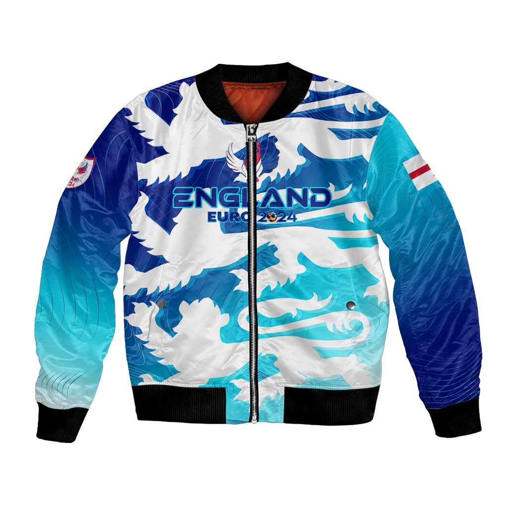Blue camo bomber jacket with full zip, ribbed cuffs, England Euro 2024 logo