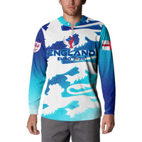 England Euro 2024 sweatshirt with button placket, blue camo wing design and Euro text