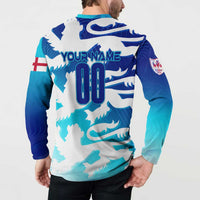 England Euro 2024 sweatshirt, blue camo wing print; back shows YOUR NAME and 00