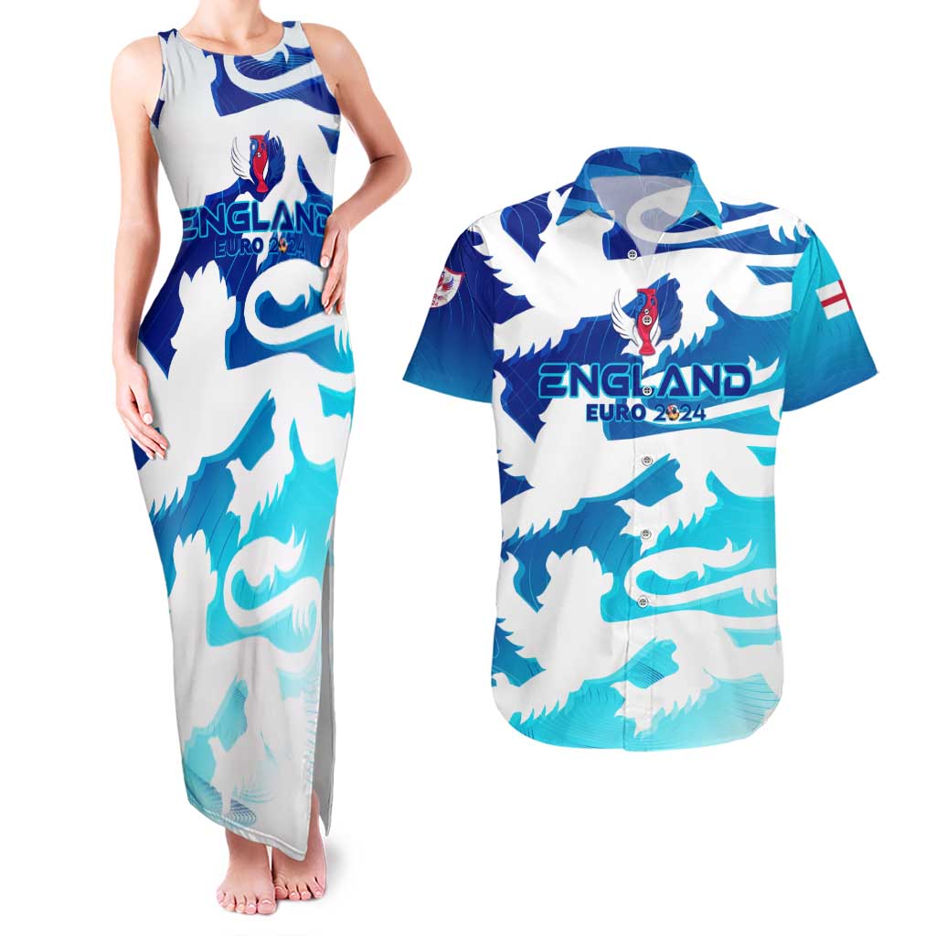 Personalized England Football 2024 Couples Matching Tank Maxi Dress and Hawaiian Shirt Trophy Wing Style - Wonder Print Shop