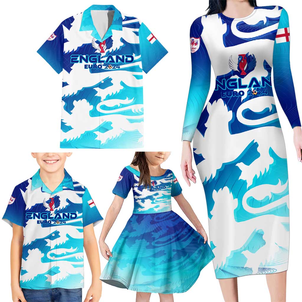 Personalized England Football 2024 Family Matching Long Sleeve Bodycon Dress and Hawaiian Shirt Trophy Wing Style - Wonder Print Shop