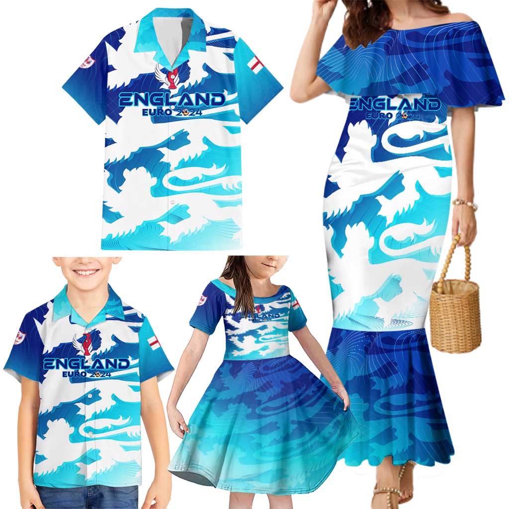 Personalized England Football 2024 Family Matching Mermaid Dress and Hawaiian Shirt Trophy Wing Style - Wonder Print Shop