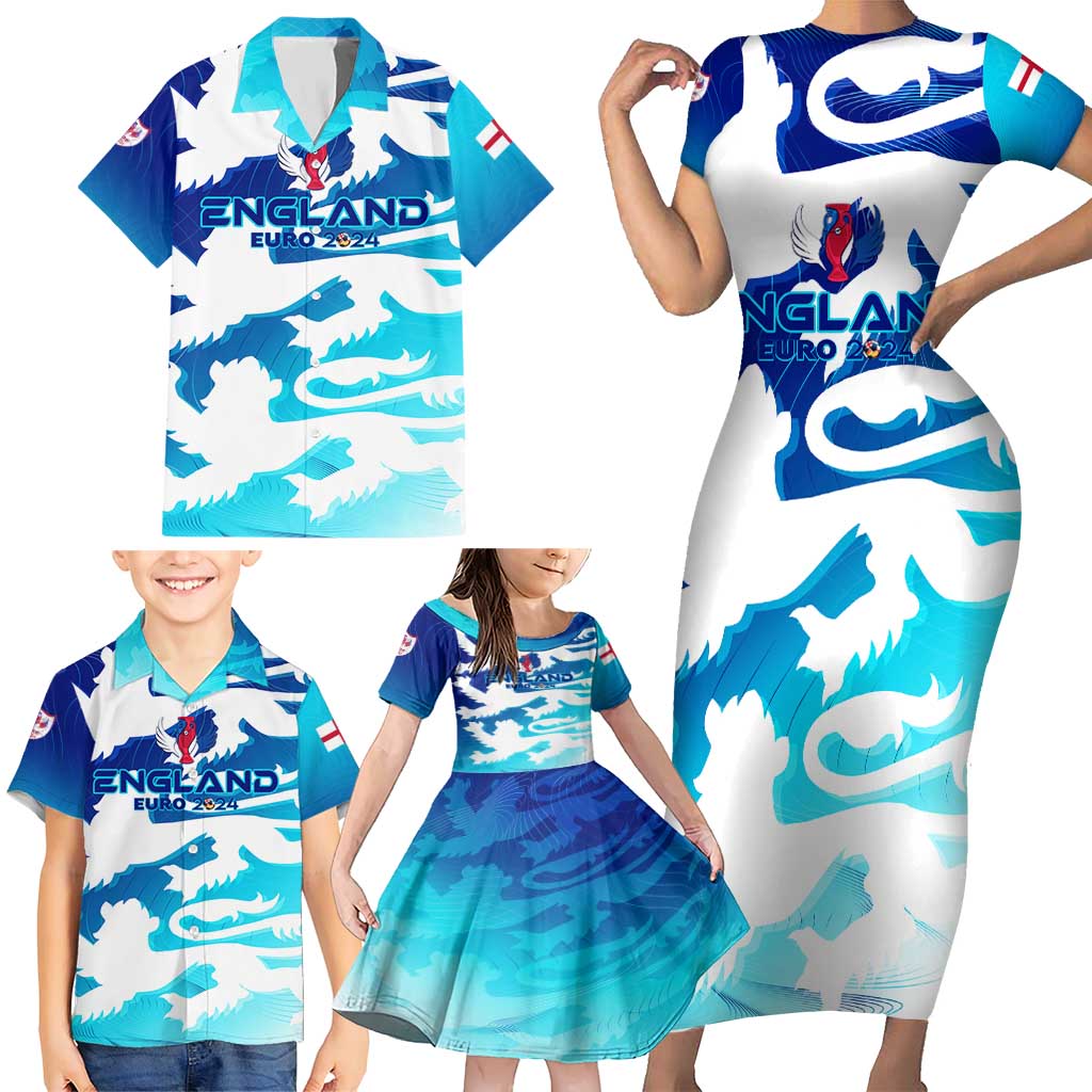 Personalized England Football 2024 Family Matching Short Sleeve Bodycon Dress and Hawaiian Shirt Trophy Wing Style - Wonder Print Shop