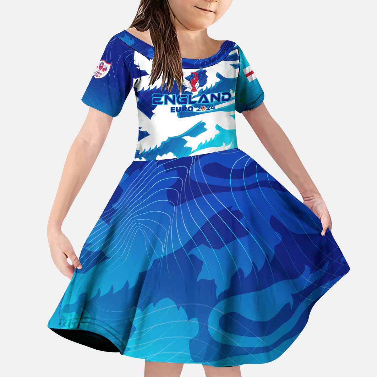 Personalized England Football 2024 Kid Short Sleeve Dress Trophy Wing Style - Wonder Print Shop