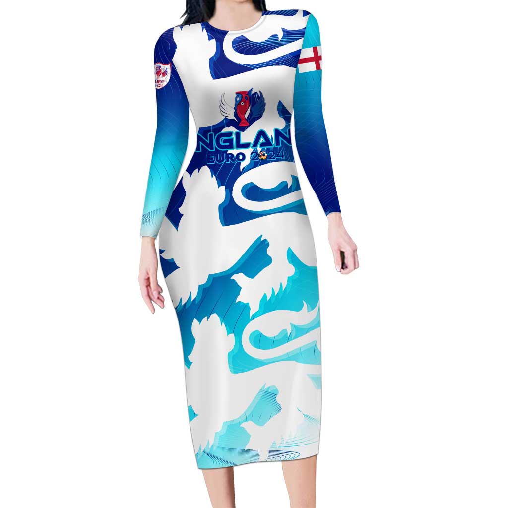 Personalized England Football 2024 Long Sleeve Bodycon Dress Trophy Wing Style - Wonder Print Shop