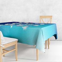 Blue England 2024 tablecloth draped over dining table with full-color crest print