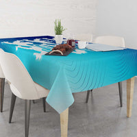 Blue England 2024 tablecloth on dining table with lion crest and wing graphics