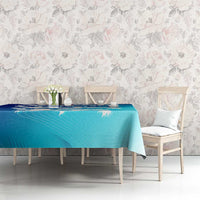 Blue England 2024 tablecloth on dining table with crest and wing pattern