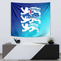 Blue wall hanging tapestry with England Euro 2024 crest and white lion wings