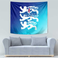 Blue England Euro 2024 tapestry featuring white lion and wing crest logo