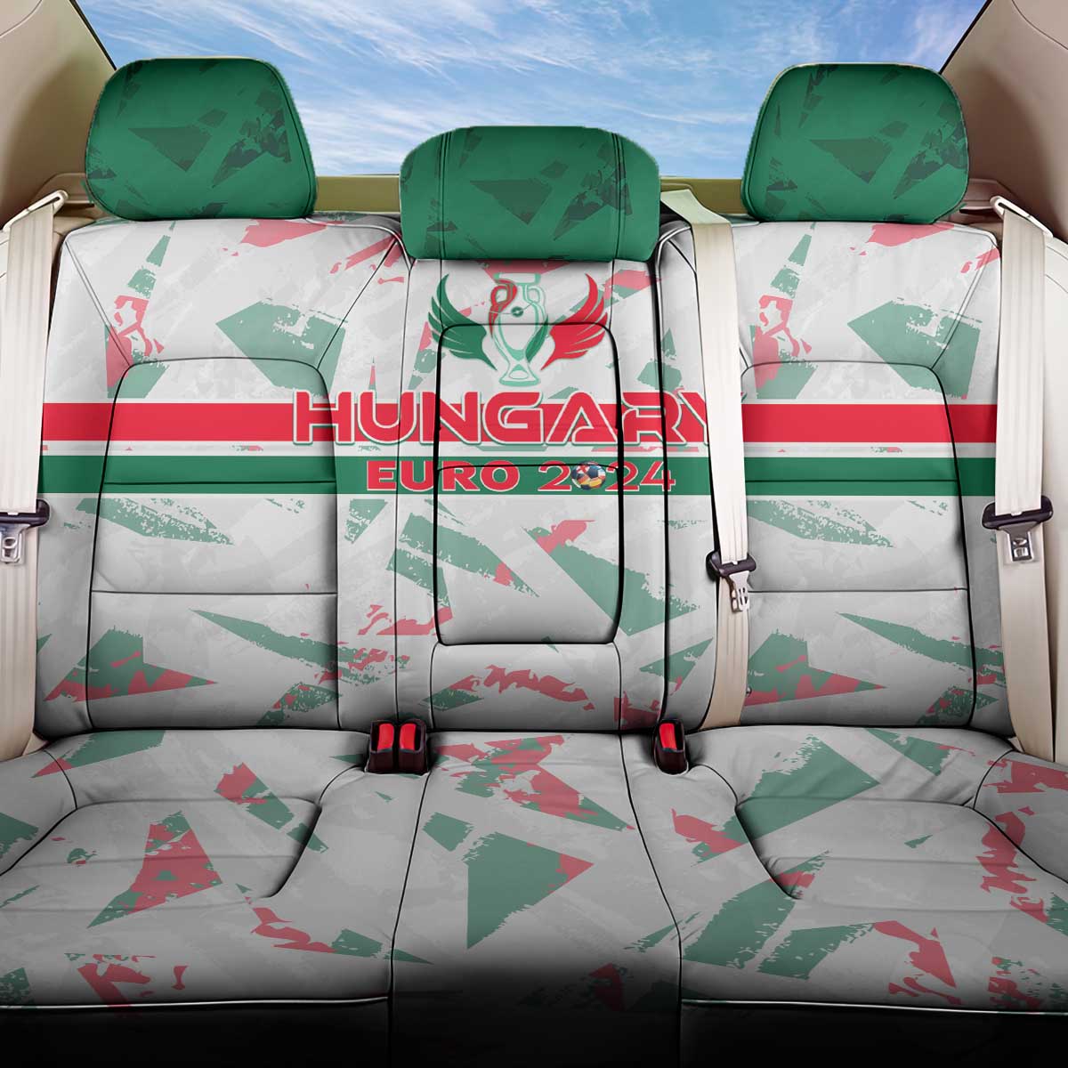 Hungary Football 2024 Back Car Seat Cover Trophy Wing Style - Wonder Print Shop