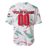 Personalized baseball jersey back in white with green/red camo, YOUR NAME and 00