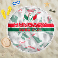 Round beach blanket with Hungary Euro 2024 graphic and fringed edge