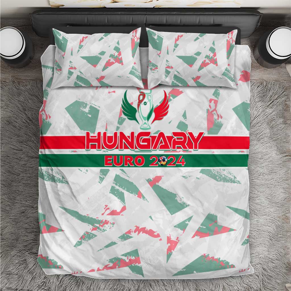 Hungary Euro 2024 bedding set, white with green and red wing graphic, includes pillowcases