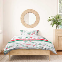 Hungary Euro 2024 bedding set on bed with top pillow, white with green/red wing graphic