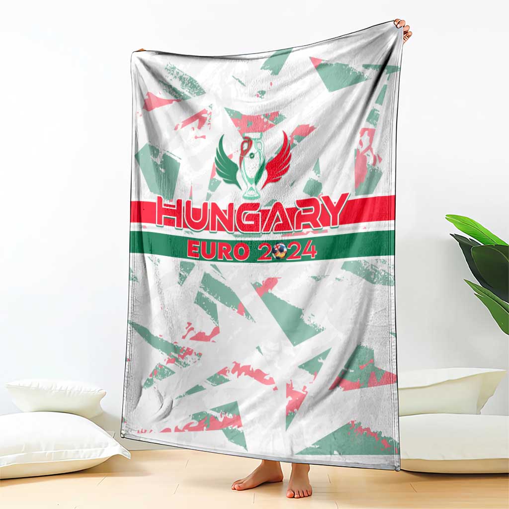 White Hungary Euro 2024 blanket with crest centered and red "HUNGARY" headline
