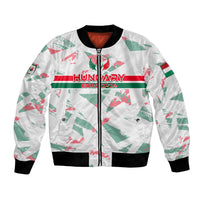 White bomber jacket with zipper front, Hungary chest graphic 'EURO 2024', ribbed cuffs