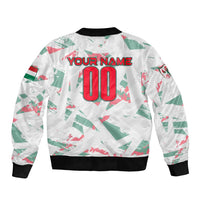 White bomber jacket with ribbed trim, back print 'YOUR NAME 00', Hungary flag pattern