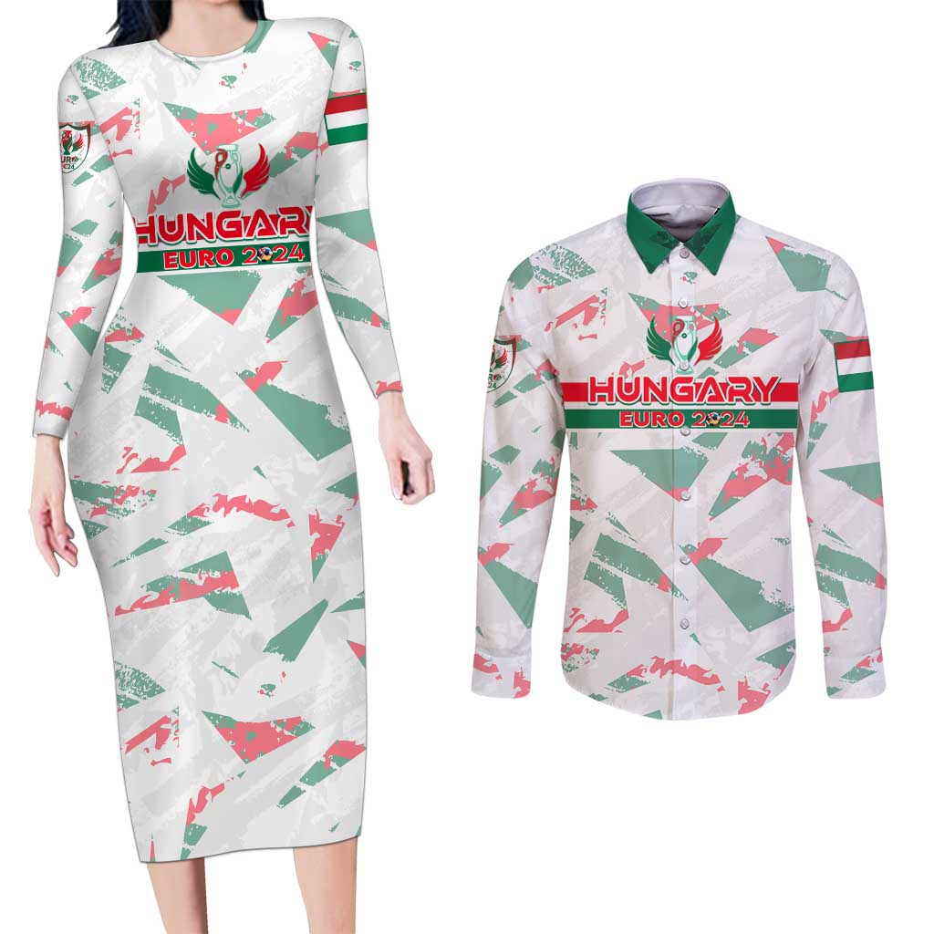 Personalized Hungary Football 2024 Couples Matching Long Sleeve Bodycon Dress and Long Sleeve Button Shirt Trophy Wing Style - Wonder Print Shop