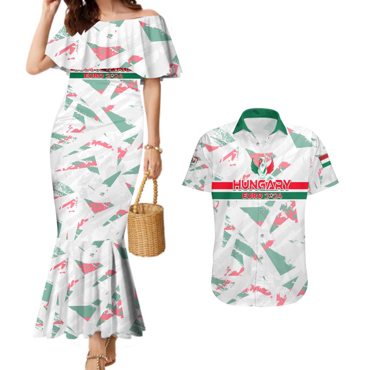 Personalized Hungary Football 2024 Couples Matching Mermaid Dress and Hawaiian Shirt Trophy Wing Style - Wonder Print Shop